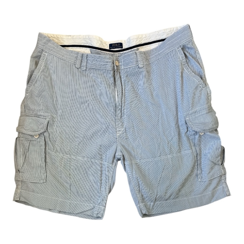 Polo Ralph Lauren 50B 50 Big Man's Seersucker Blue & White Striped Cargo Shorts